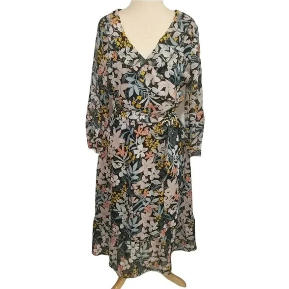 {Robert Louis} Floral Print Belted Faux Wrap Dress - Picture 15 of 15